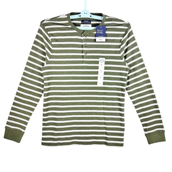 St John's Bay Men's Pullover Evergreen Striped Long Sleeve T-shirt Sz Medium NWT - Picture 1 of 8